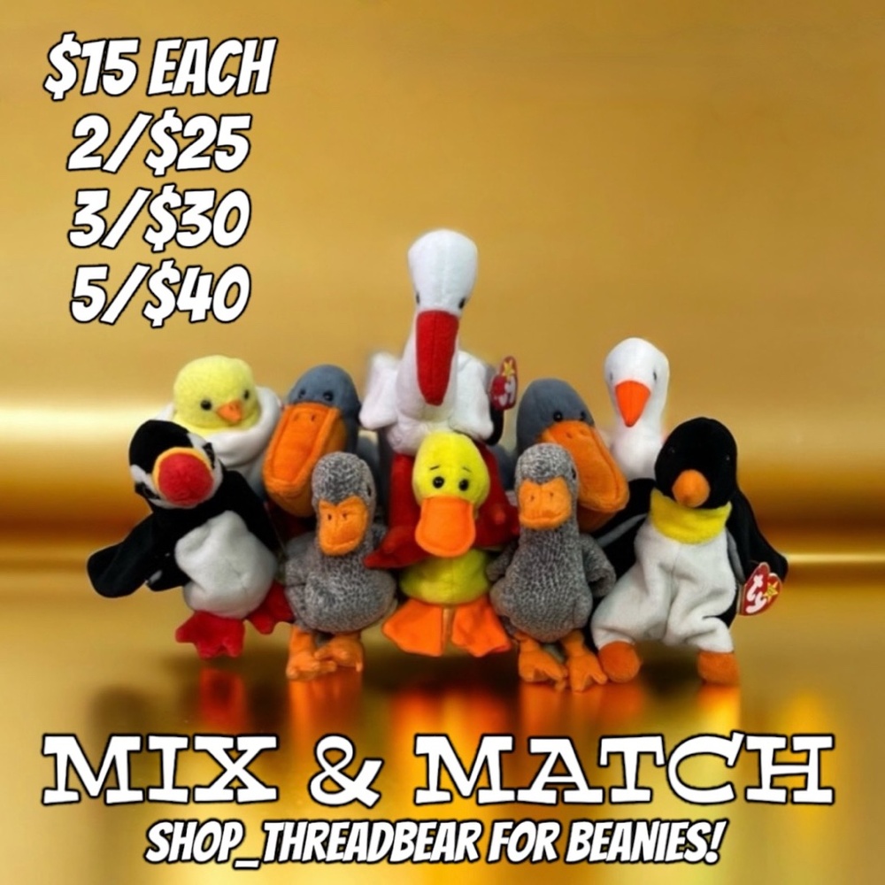 Rare [2/$25 3/$30] Bird Beanie Babies Eggbert Gracie Puffer Scoop Stilts Waddle